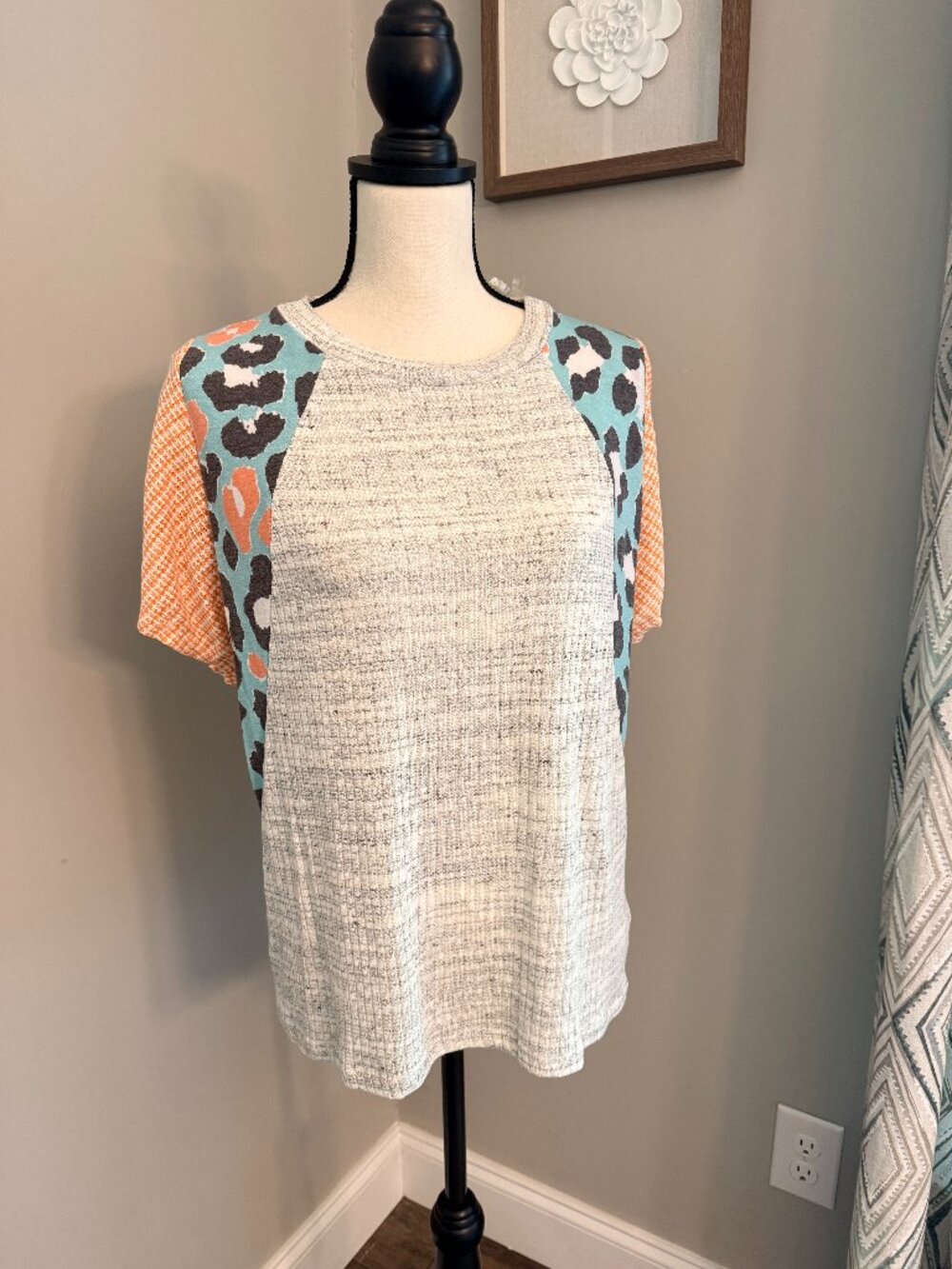 Haptics Two Tone Textured Cotton Blend Top